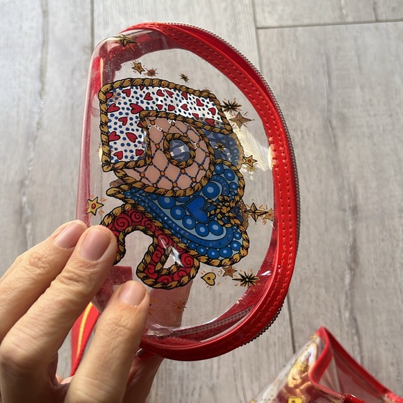 Brighton clear vintage tote combo bag red clear gold comes with makeup bag - Picture 10 of 13